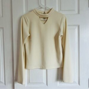 Japan Exclusive Cream Corduroy Long Slight Bell Sleeve Ribbed Top